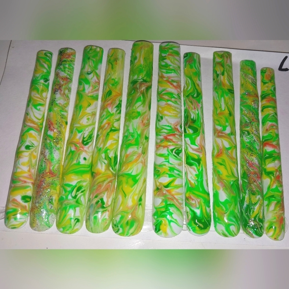 Handmade Colorful Swirl Acrylic 6XL LENGTH Nail Set Sz Large - Picture 2 of 5